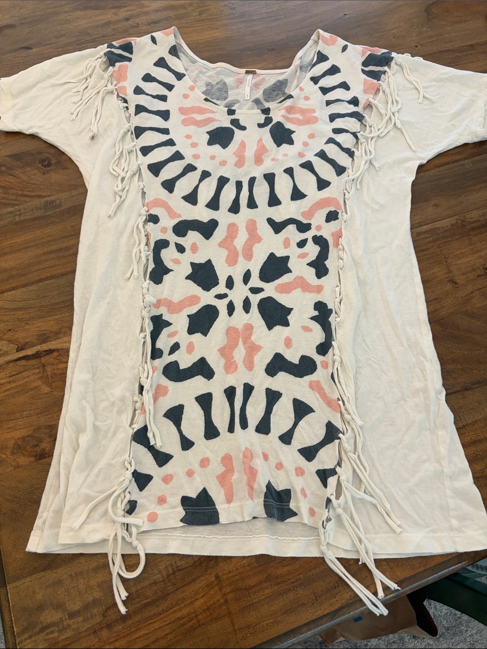 Free people Fringe Tunic Top in Cream, Navy & Blush small